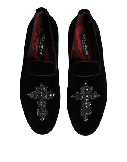 Dolce &amp; Gabbana – Slipper-Loafer aus schwarzem Wildleder mit Kreuzmuster