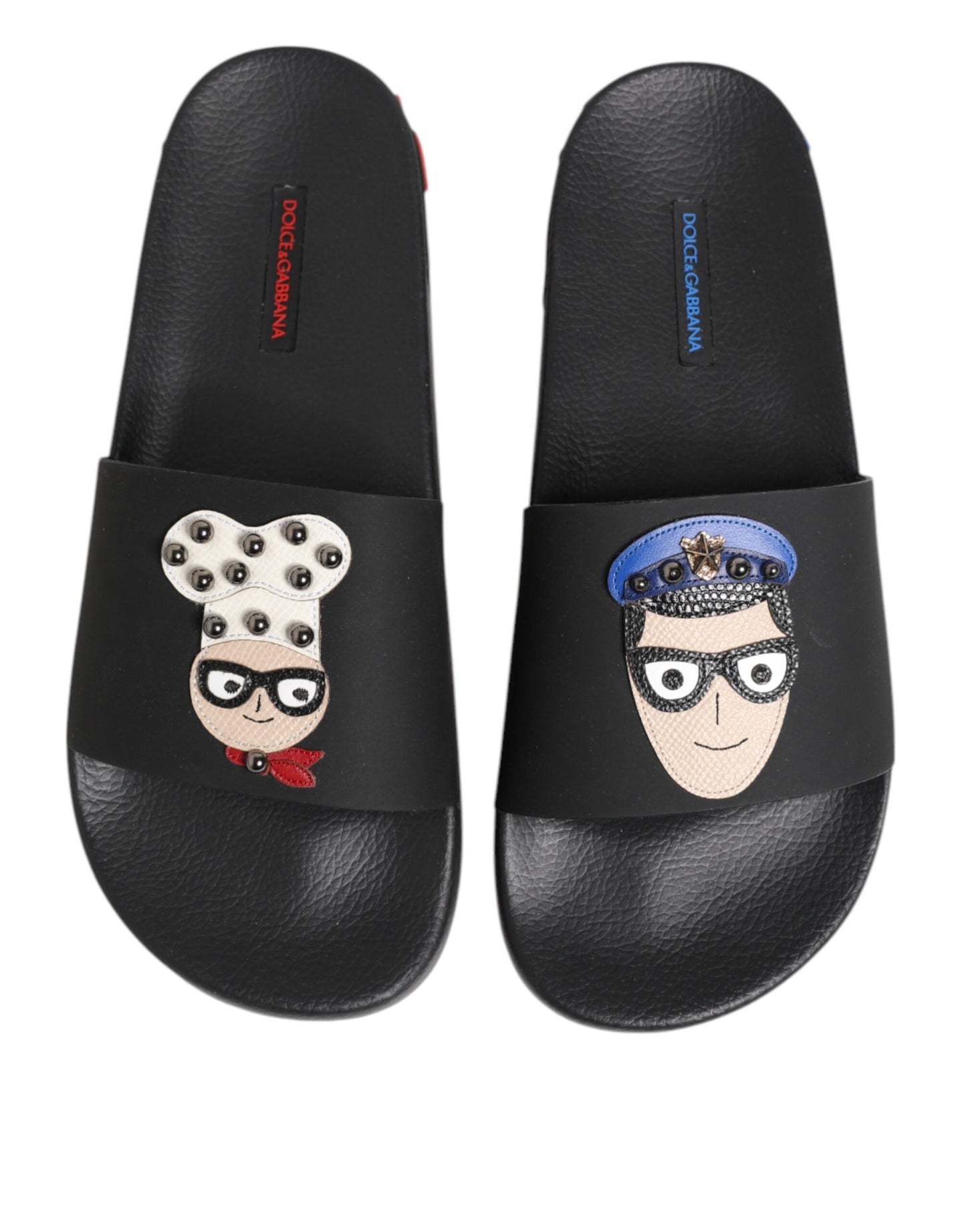 Dolce &amp; Gabbana – Schwarze Leder-Slides, flache Strandschuhe