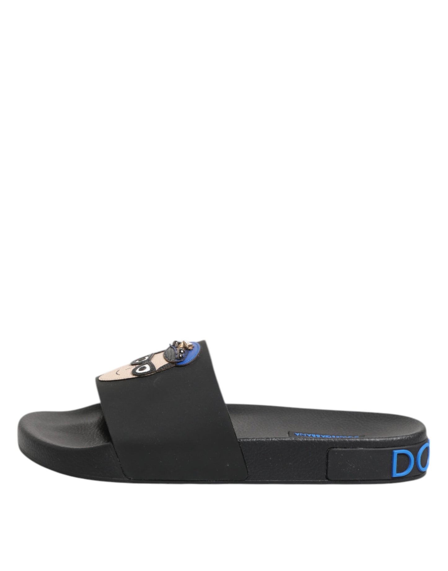 Dolce &amp; Gabbana – Schwarze Leder-Slides, flache Strandschuhe