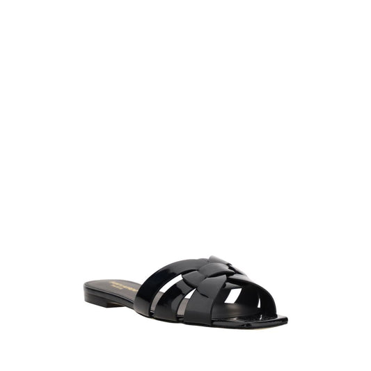 Saint Laurent Flache Sandalen aus schwarzem Kalbsleder (Bos Taurus)