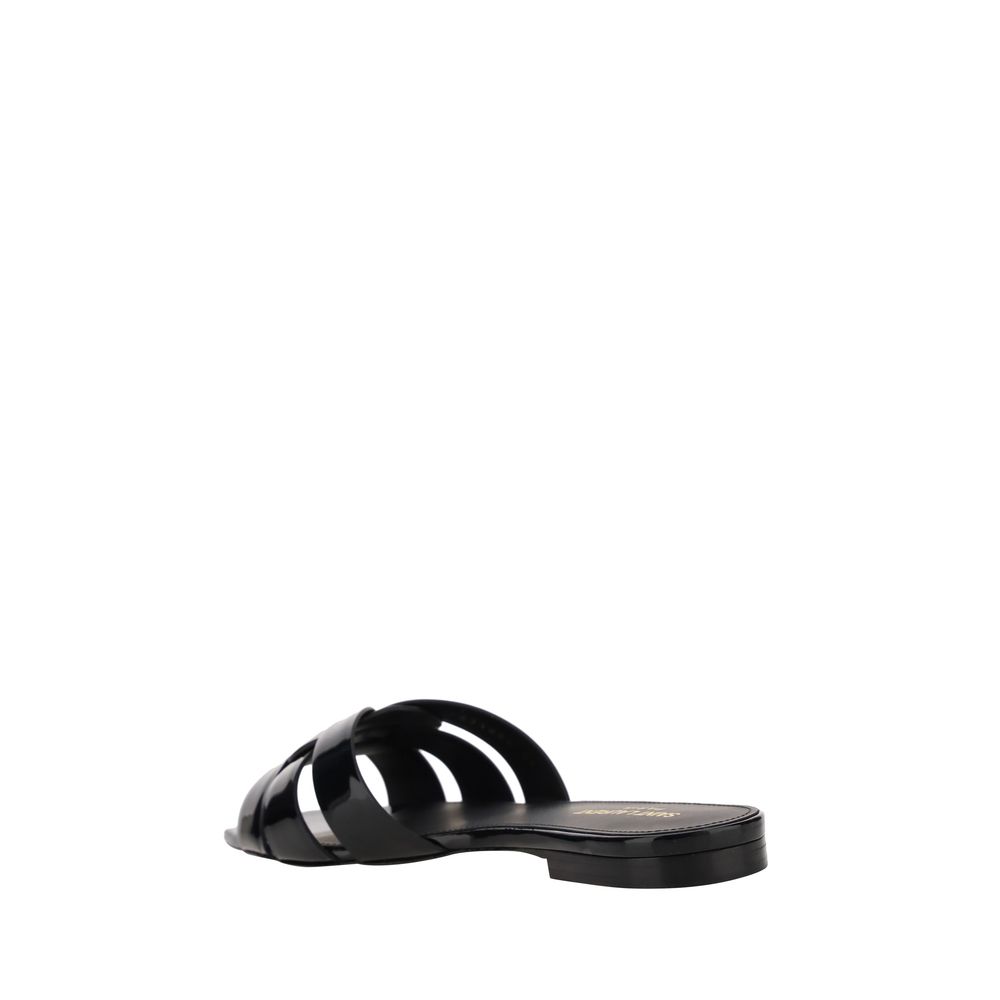 Saint Laurent Flache Sandalen aus schwarzem Kalbsleder (Bos Taurus)