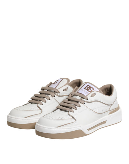 Dolce &amp; Gabbana Weiß Braun Leder Low Top Herren Sneakers Schuhe
