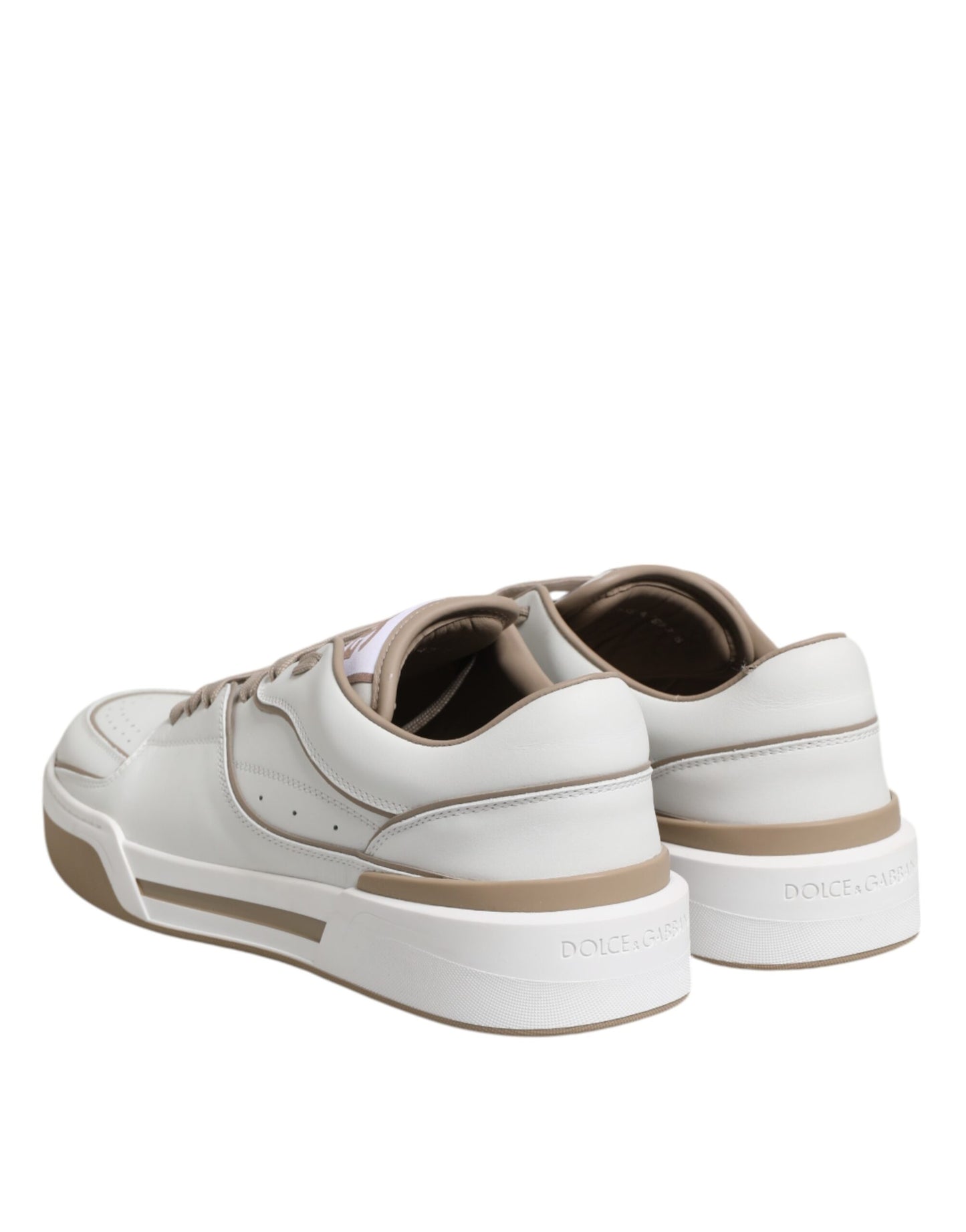 Dolce &amp; Gabbana Weiß Braun Leder Low Top Herren Sneakers Schuhe