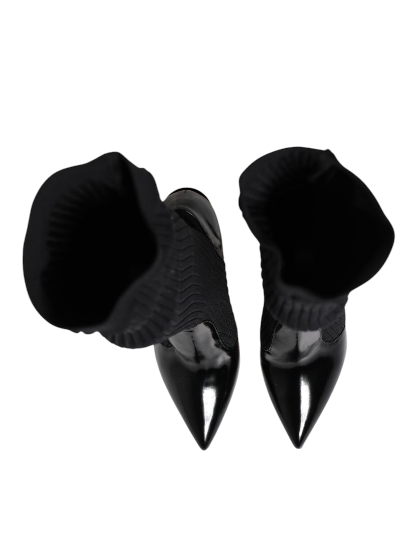 Dolce &amp; Gabbana – Kniehohe Stiefel aus geripptem Strick in Schwarz