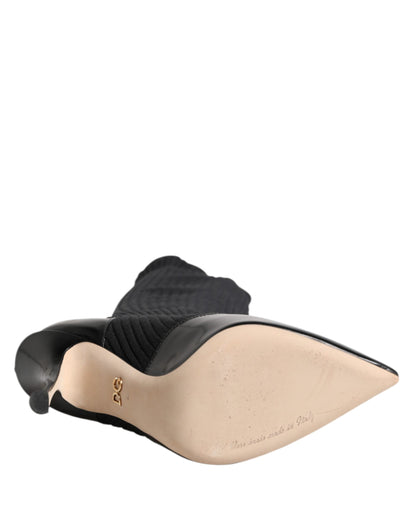 Dolce &amp; Gabbana – Kniehohe Stiefel aus geripptem Strick in Schwarz