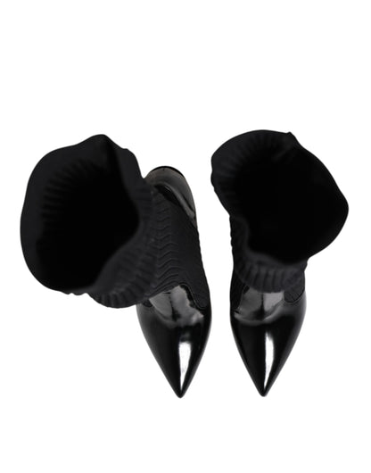 Dolce &amp; Gabbana – Kniehohe Stiefel aus geripptem Strick in Schwarz