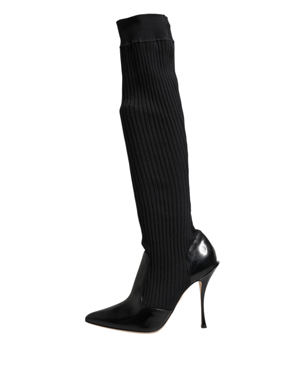 Dolce &amp; Gabbana – Kniehohe Stiefel aus geripptem Strick in Schwarz