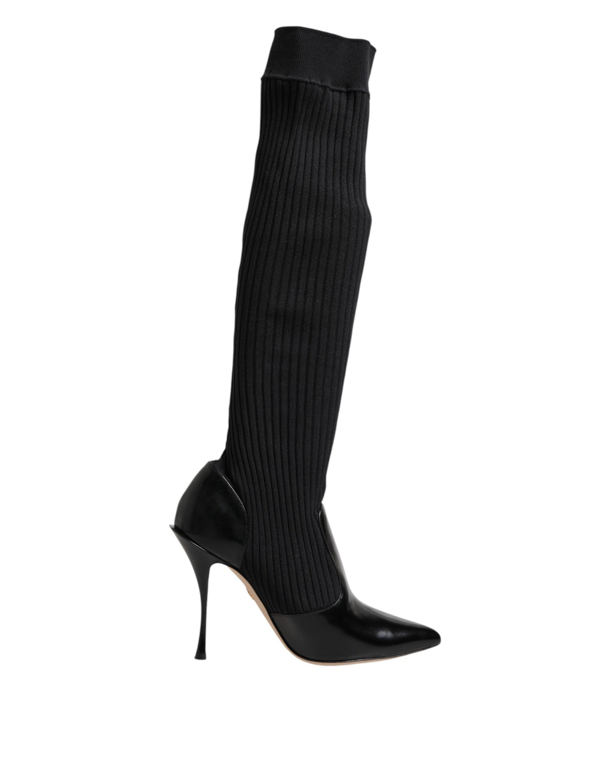 Dolce &amp; Gabbana – Kniehohe Stiefel aus geripptem Strick in Schwarz