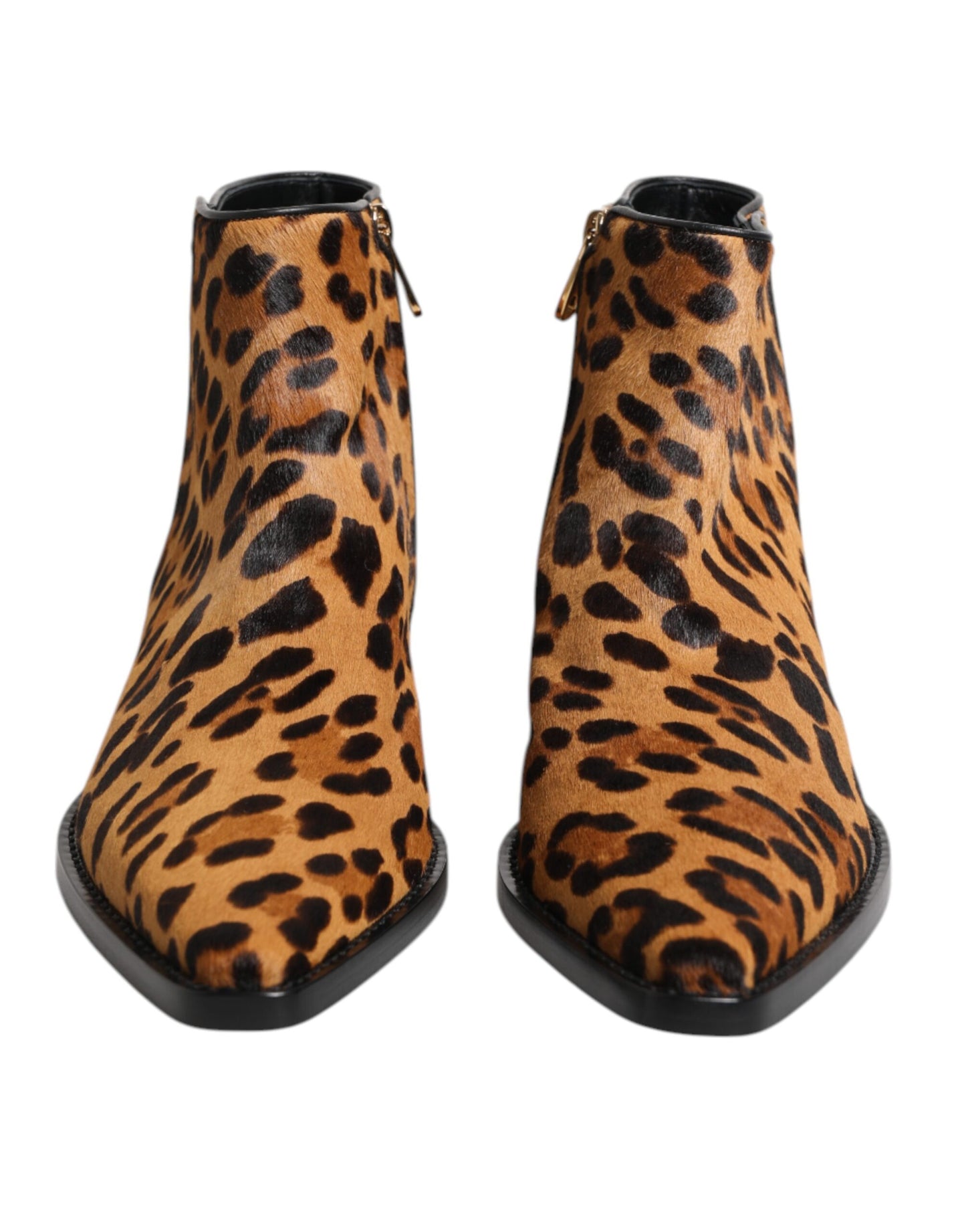 Dolce &amp; Gabbana Braune Stiefeletten aus Kalbsfell mit Leopardenmuster