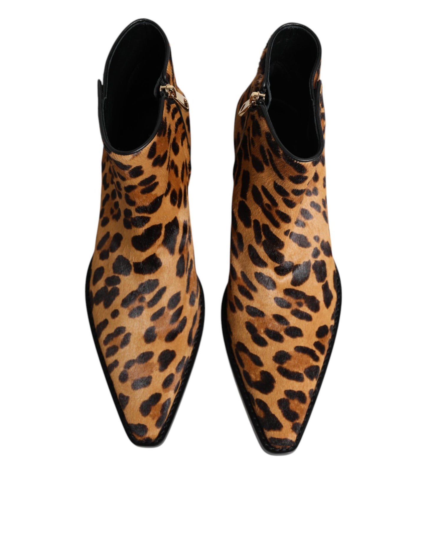 Dolce &amp; Gabbana Braune Stiefeletten aus Kalbsfell mit Leopardenmuster