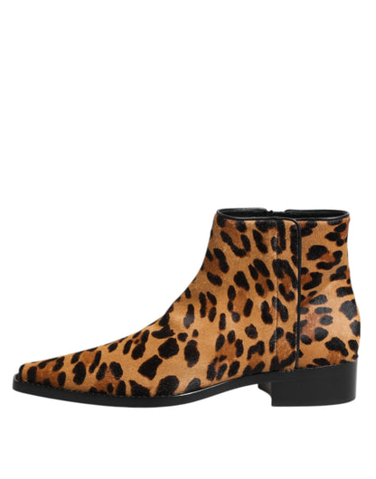 Dolce &amp; Gabbana Braune Stiefeletten aus Kalbsfell mit Leopardenmuster