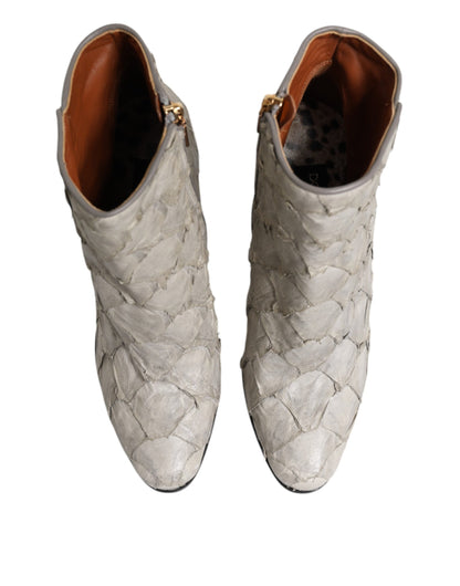 Dolce &amp; Gabbana Off White Leder Heels Ankle Boots Schuhe