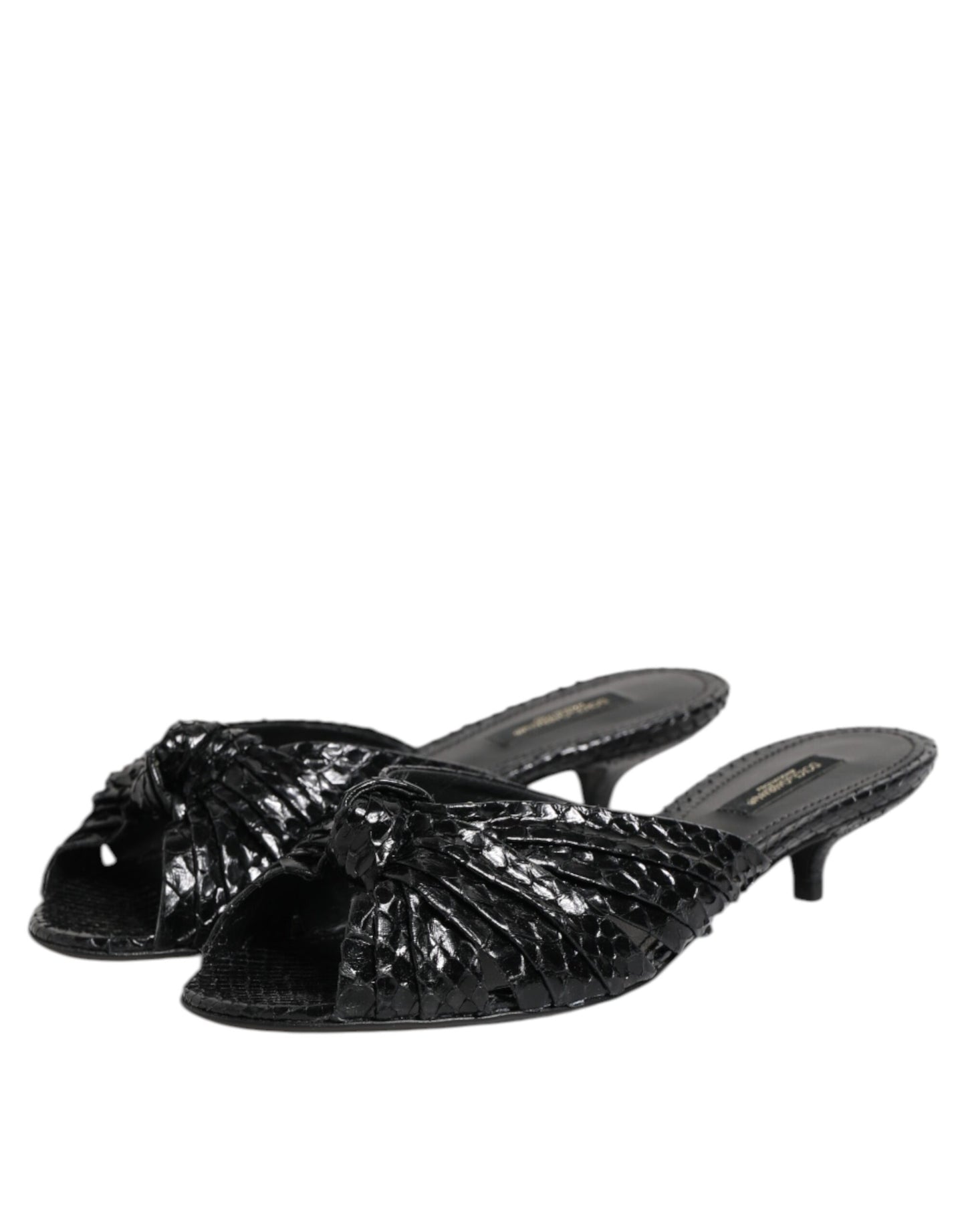 Dolce &amp; Gabbana Schwarze Leder Heels Slides Sandalen Schuhe