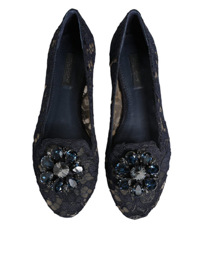 Dolce &amp; Gabbana – Blaue Taormina-Ballerinas mit Spitzenkristallen