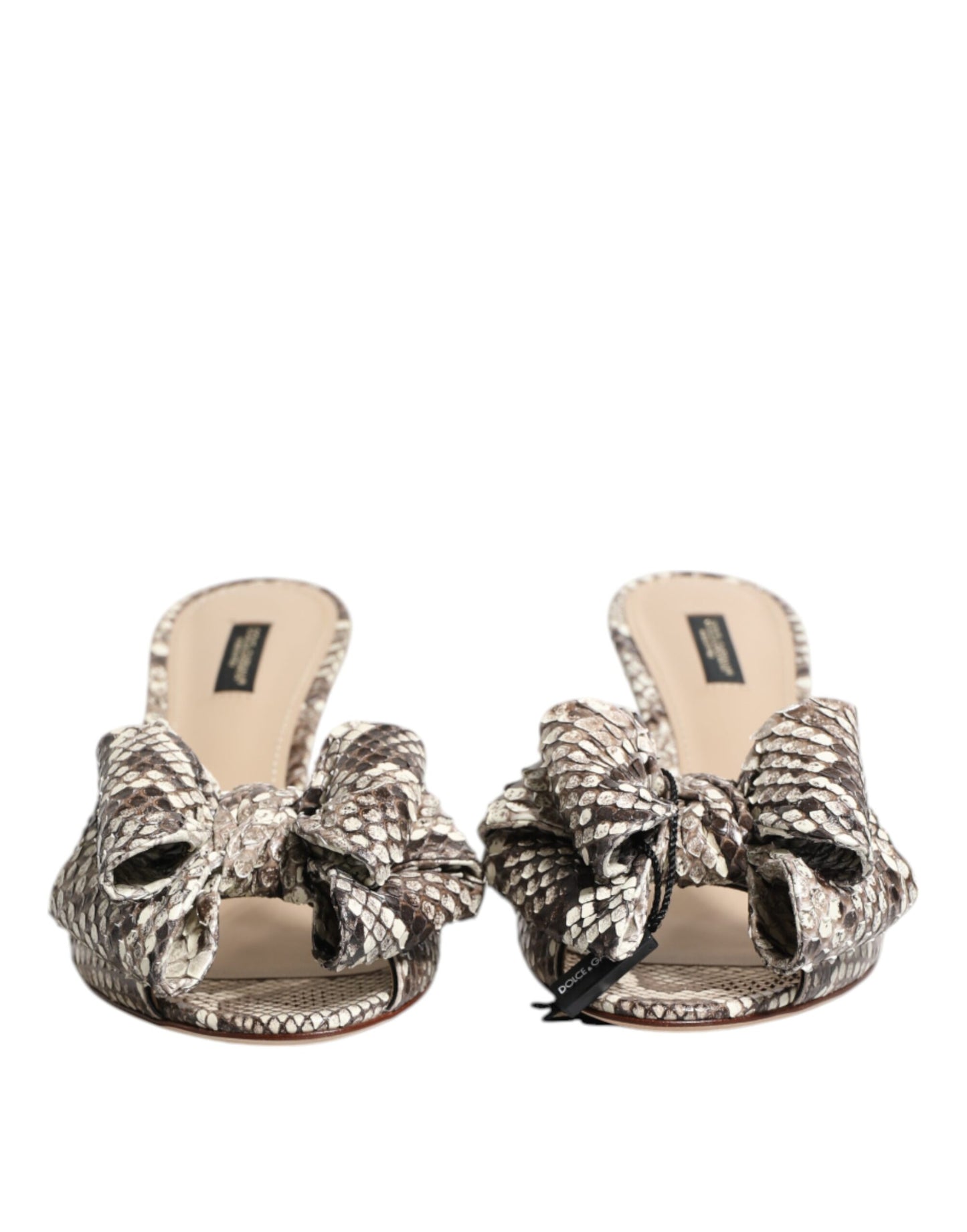 Dolce &amp; Gabbana – Keira – Peep-Toe-Pantoletten aus Leder mit mehrfarbiger Schleife