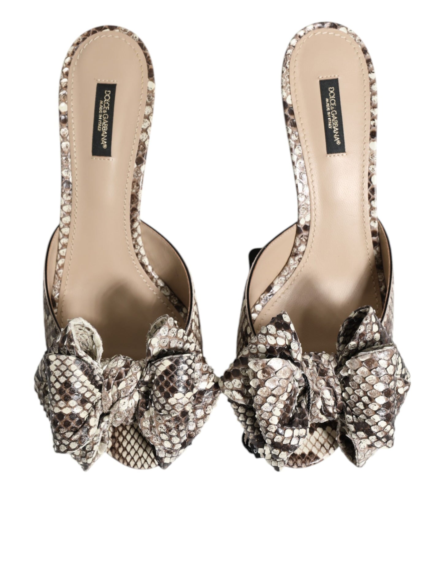 Dolce &amp; Gabbana – Keira – Peep-Toe-Pantoletten aus Leder mit mehrfarbiger Schleife