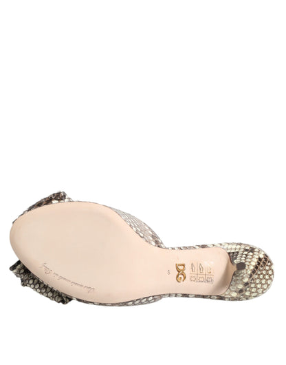 Dolce &amp; Gabbana – Keira – Peep-Toe-Pantoletten aus Leder mit mehrfarbiger Schleife