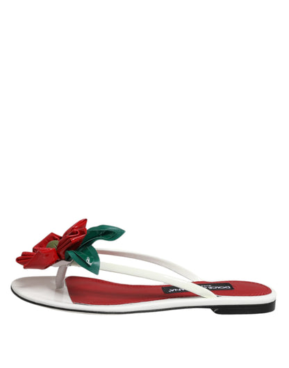 Dolce &amp; Gabbana Rot Weiß KEIRA Blumen Leder Sandalen Schuhe