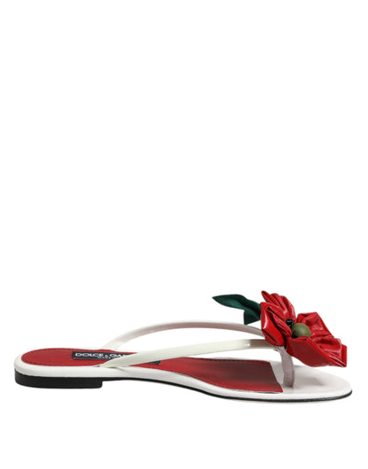 Dolce &amp; Gabbana Rot Weiß KEIRA Blumen Leder Sandalen Schuhe