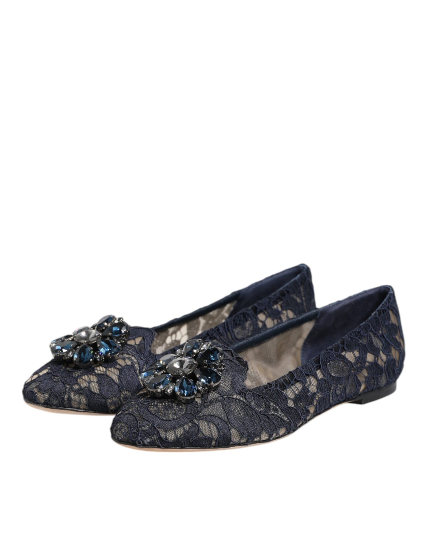 Dolce &amp; Gabbana – Blaue Taormina-Ballerinas mit Spitzenkristallen
