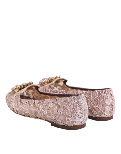 Dolce &amp; Gabbana – Rosa Taormina – Flache Schuhe mit Spitzen und Kristallen