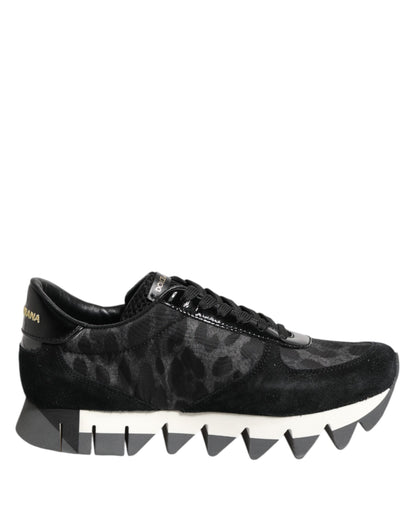 Dolce &amp; Gabbana Schwarz Grau Leopard Low Top Sneakers Schuhe
