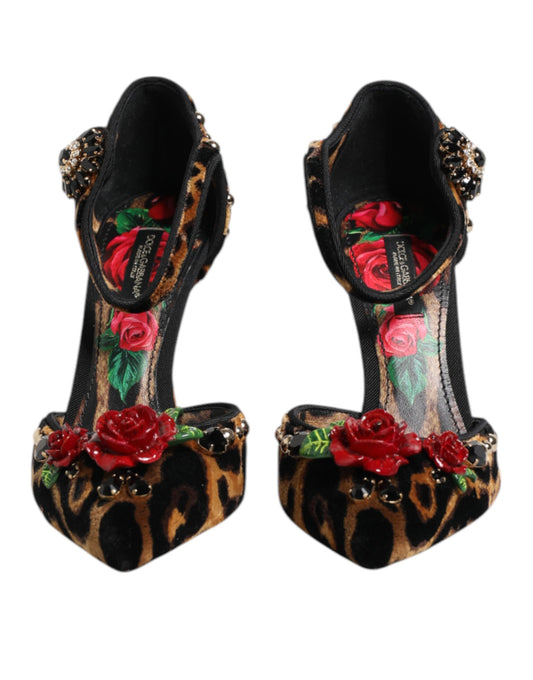 Dolce &amp; Gabbana – Pumps mit Leopardenmuster und Kristallrosen in Braun