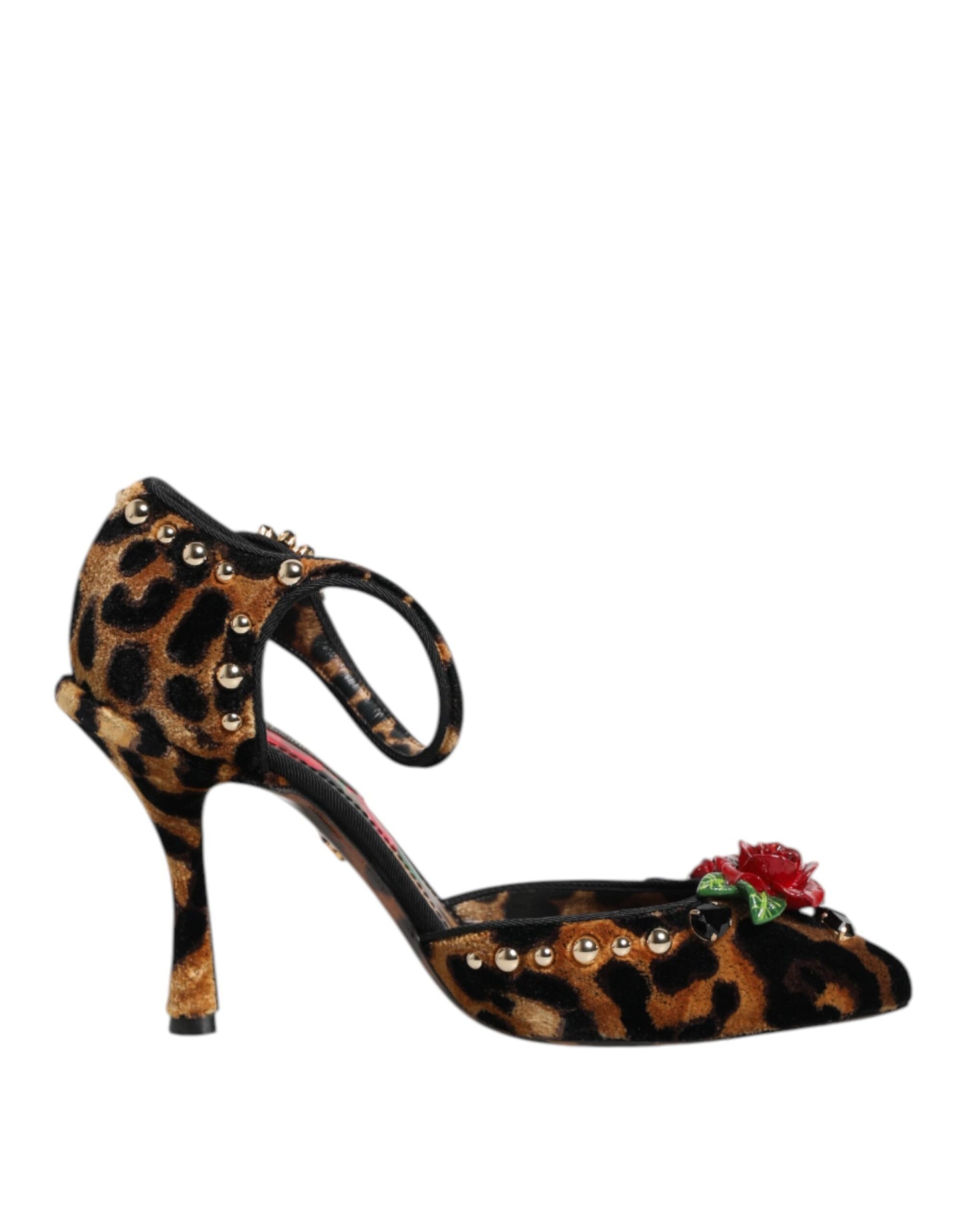 Dolce &amp; Gabbana – Pumps mit Leopardenmuster und Kristallrosen in Braun