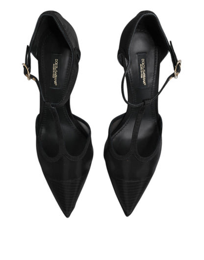 Dolce &amp; Gabbana – Schwarze High Heels mit T-Riemen aus Mesh mit Stilettoabsatz