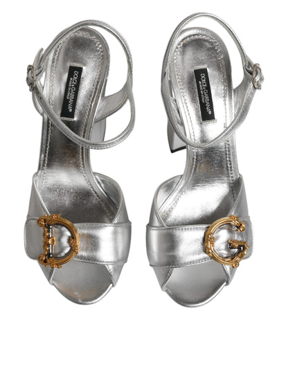 Dolce &amp; Gabbana Silber Logo Knöchelriemen Heels Sandalen Schuhe