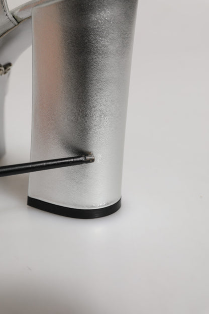 Dolce &amp; Gabbana Silber Logo Knöchelriemen Heels Sandalen Schuhe