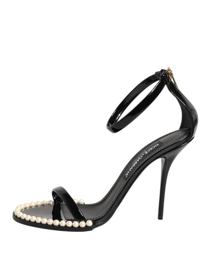 Dolce & Gabbana Black KEIRA Pearl Embellished Sandals Shoes