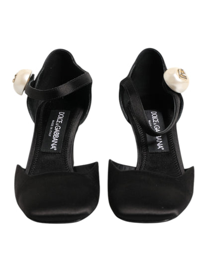 Dolce & Gabbana Black Leather Logo Ankle Strap Sandals Shoes