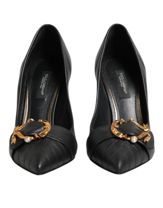 Dolce &amp; Gabbana Schwarze Devotion Leder Heels Pumps Schuhe