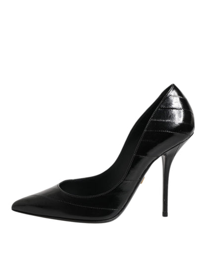 Dolce & Gabbana Black Leather Stiletto High Heels Pumps Shoes