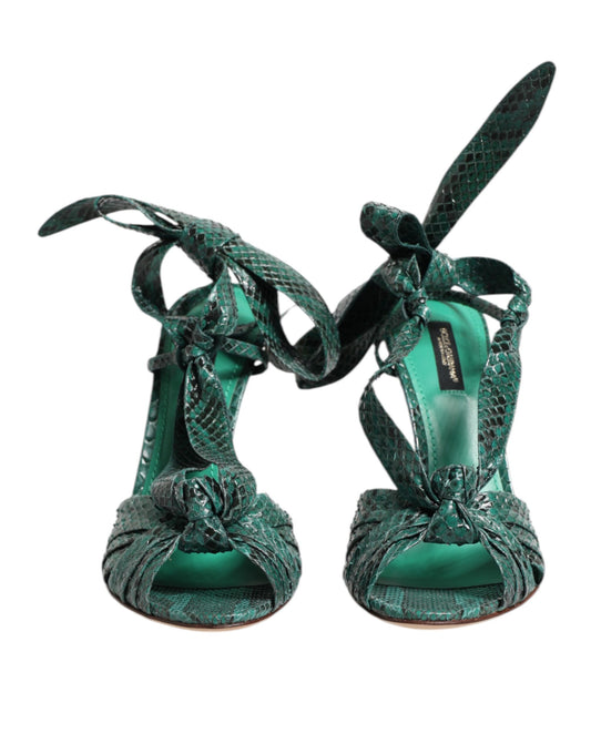 Dolce &amp; Gabbana Grüne Pythonleder Heels Sandalen Schuhe