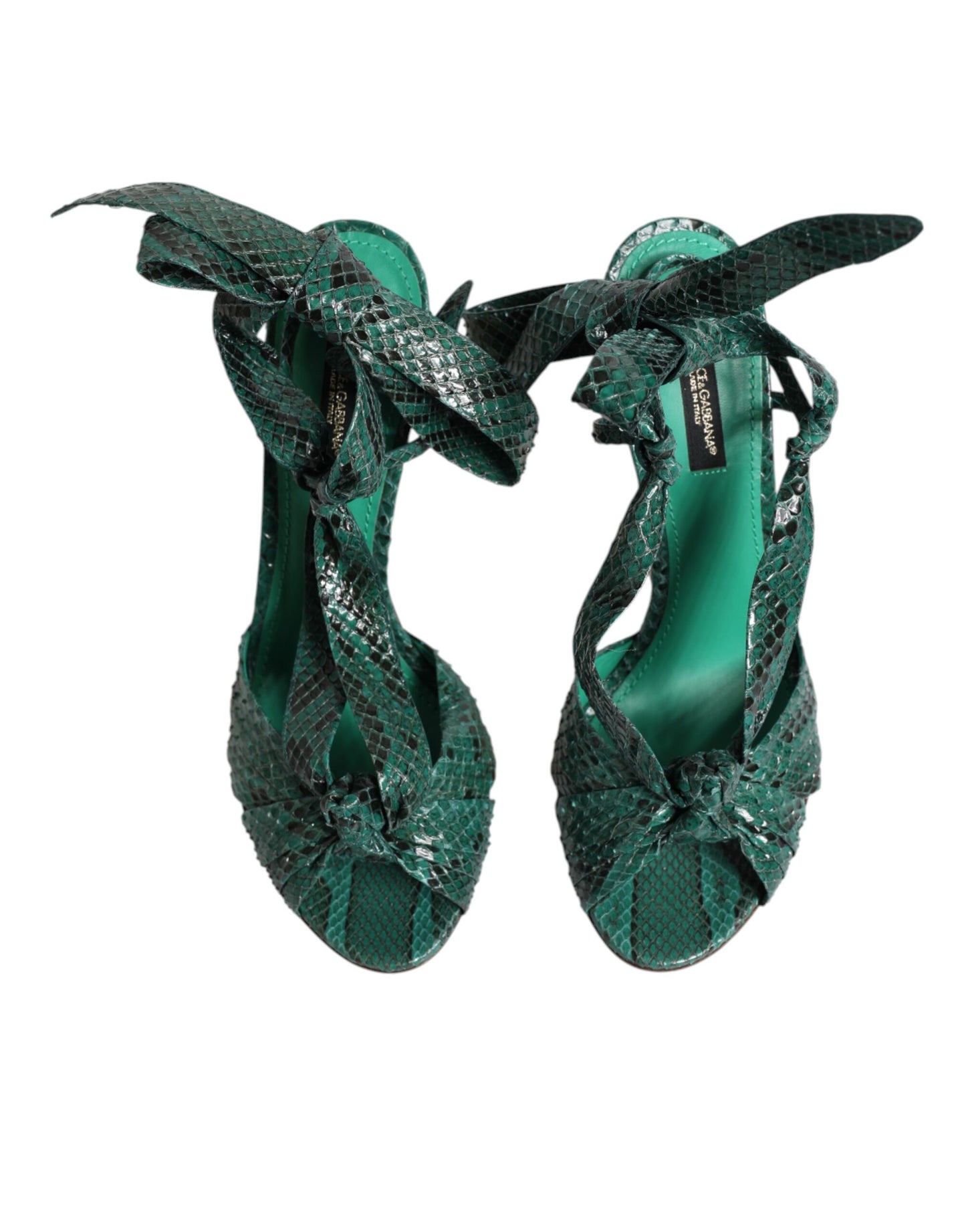 Dolce &amp; Gabbana Grüne Pythonleder Heels Sandalen Schuhe