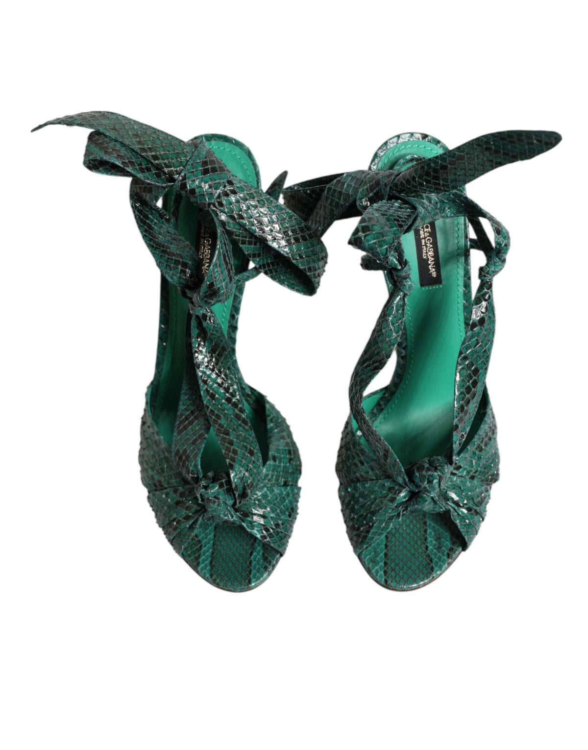 Dolce &amp; Gabbana Grüne Pythonleder Heels Sandalen Schuhe