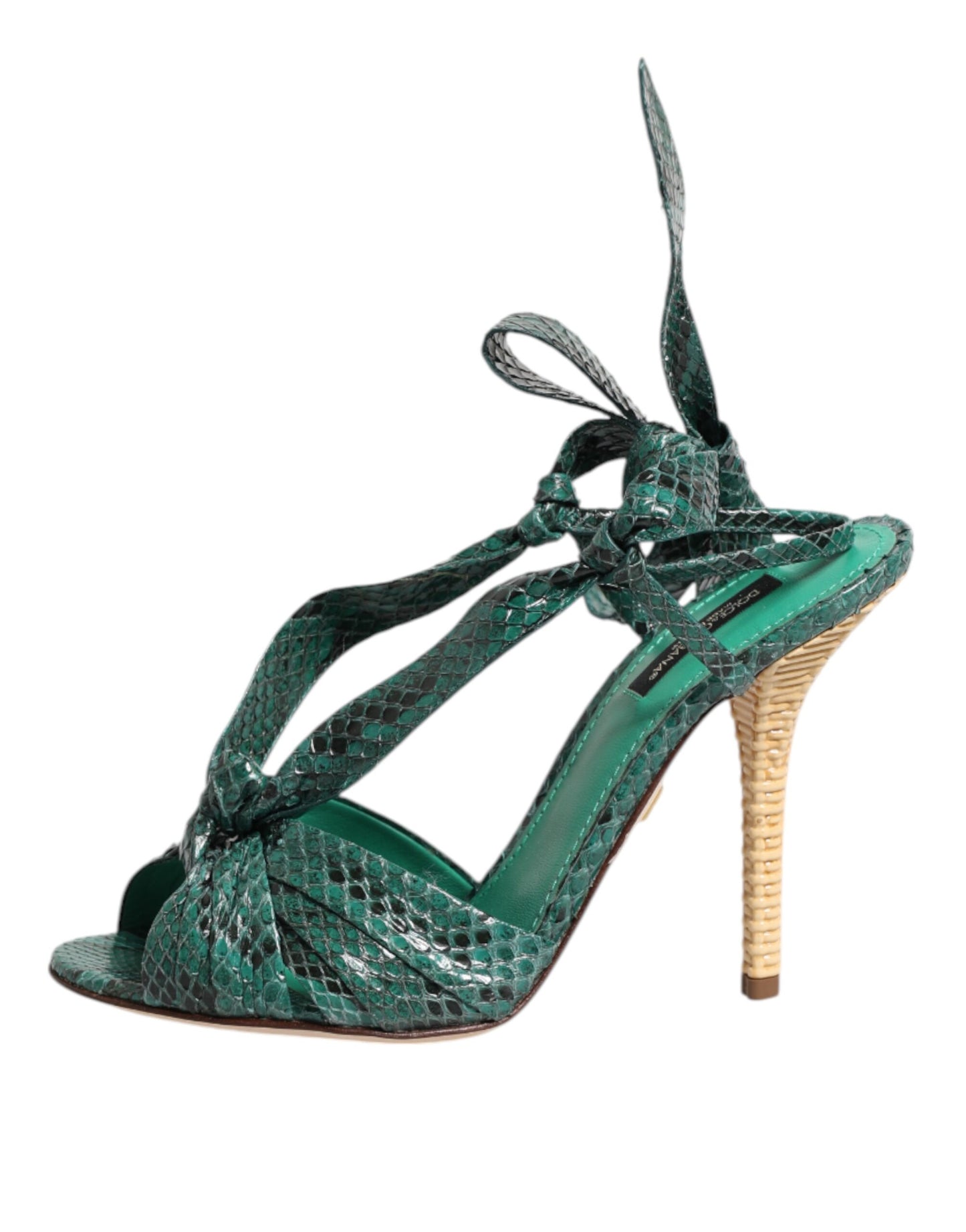 Dolce &amp; Gabbana Grüne Pythonleder Heels Sandalen Schuhe