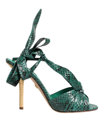 Dolce &amp; Gabbana Grüne Pythonleder Heels Sandalen Schuhe