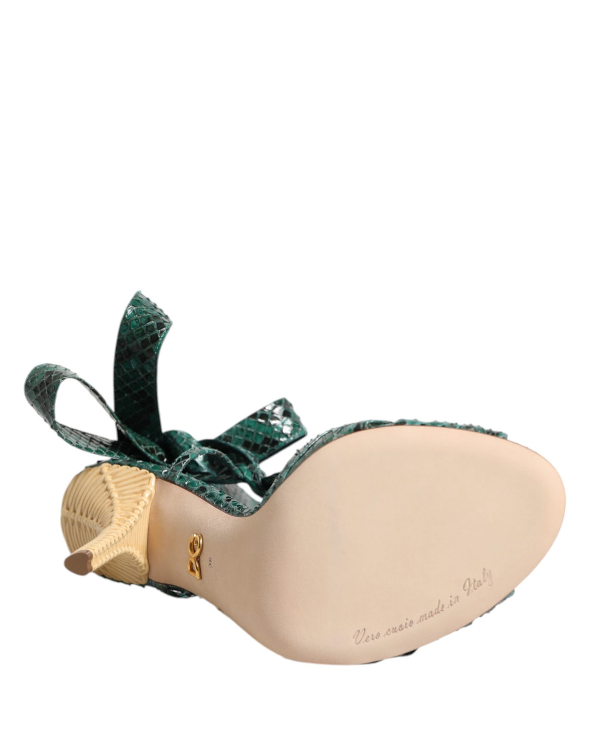Dolce &amp; Gabbana Grüne Pythonleder Heels Sandalen Schuhe