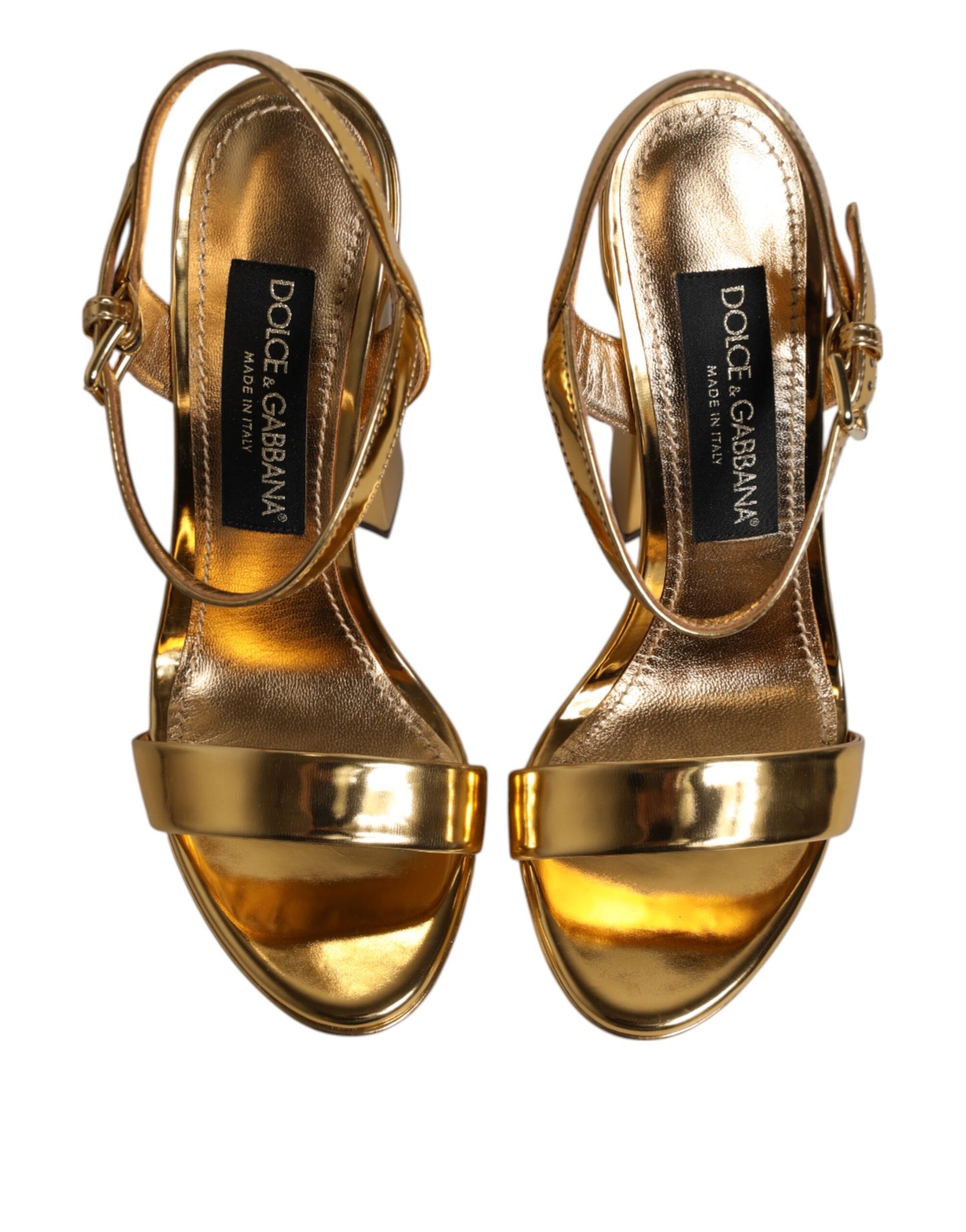 Dolce &amp; Gabbana Keira Sandalen aus goldenem Leder mit Plateausohle