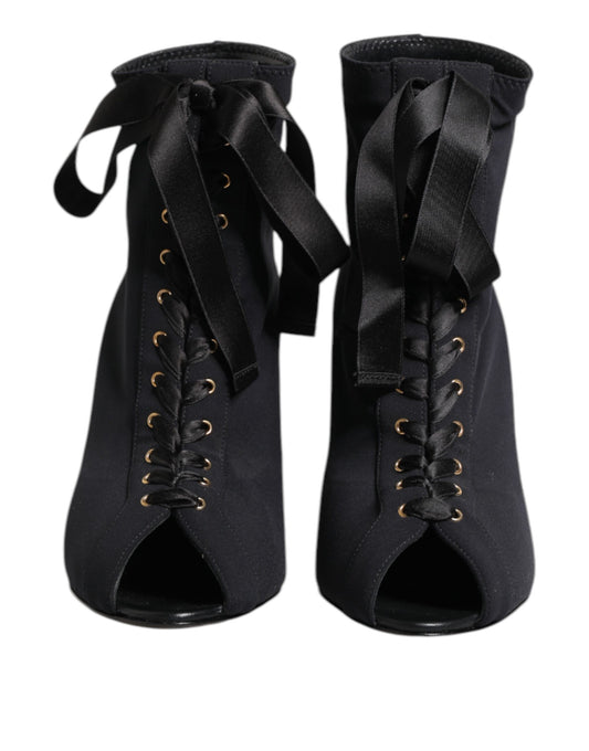Dolce &amp; Gabbana Schwarze Stiletto-Absätze Schnürstiefel Schuhe
