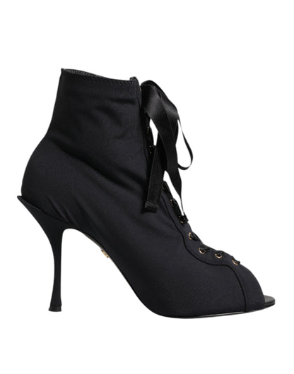 Dolce &amp; Gabbana Schwarze Stiletto-Absätze Schnürstiefel Schuhe