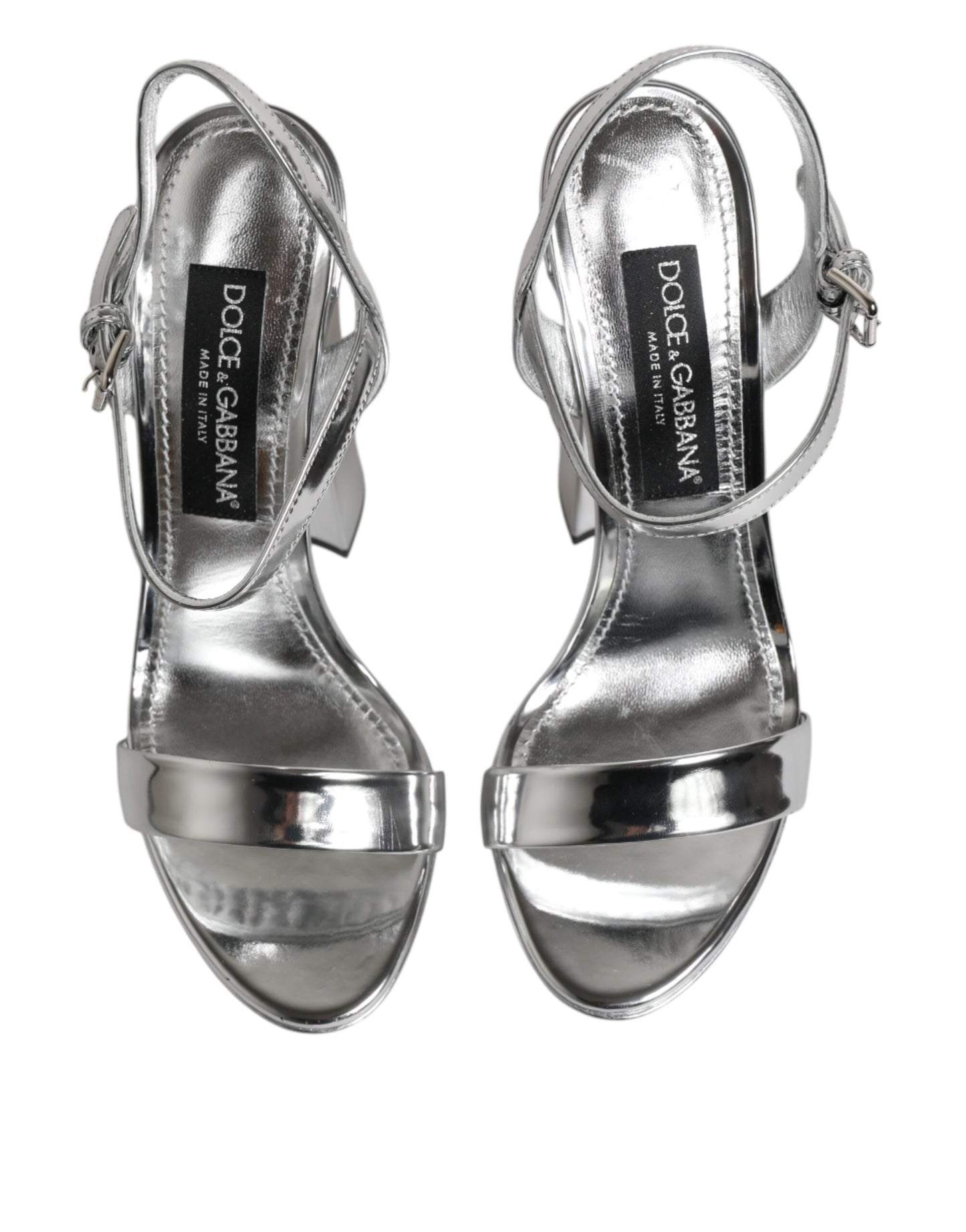 Dolce &amp; Gabbana Keira Sandalen aus silbernem Leder mit Plateau