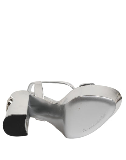 Dolce &amp; Gabbana Keira Sandalen aus silbernem Leder mit Plateau