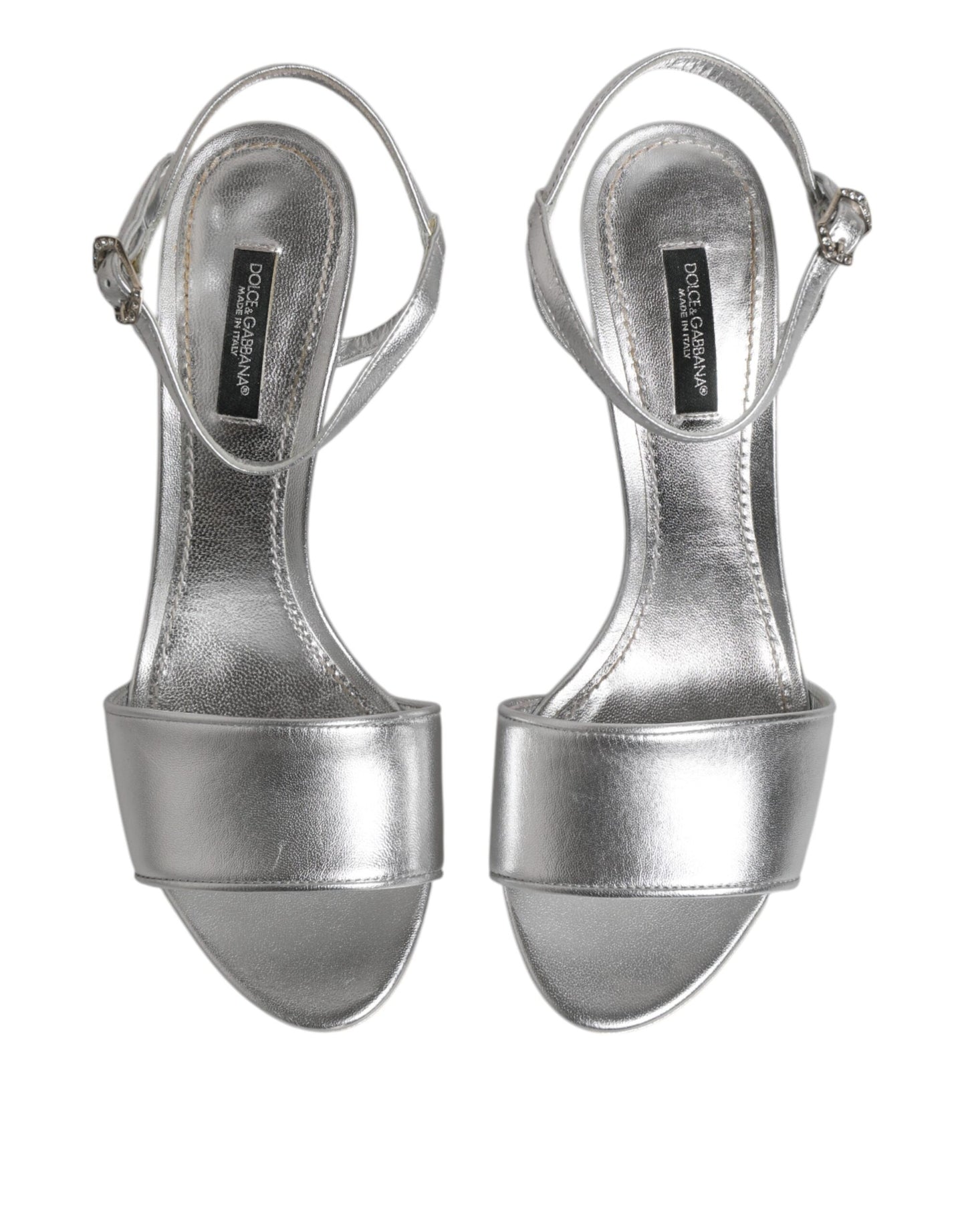 Dolce & Gabbana Silver Leather DG Heels Keira Sandals Shoes