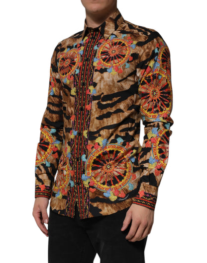 Dolce & Gabbana GOLD Cotton Tiger Carretto Long Sleeve Shirt