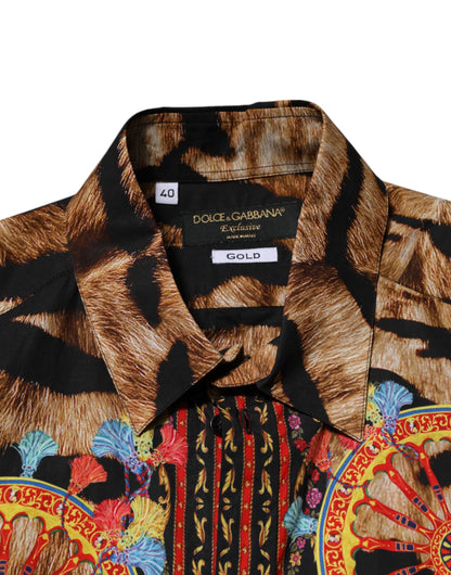 Dolce &amp; Gabbana GOLD Langarmhemd aus Baumwolle mit Tiger-Carretto-Muster