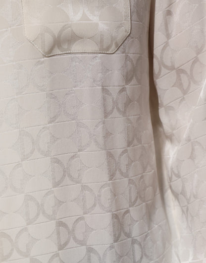 Dolce &amp; Gabbana – Langärmliges Hemd aus weißer Seide mit DG-Logo-Print